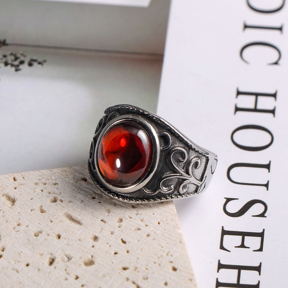 Pomegranate Ruby Temperament Male Hip Hop Rings