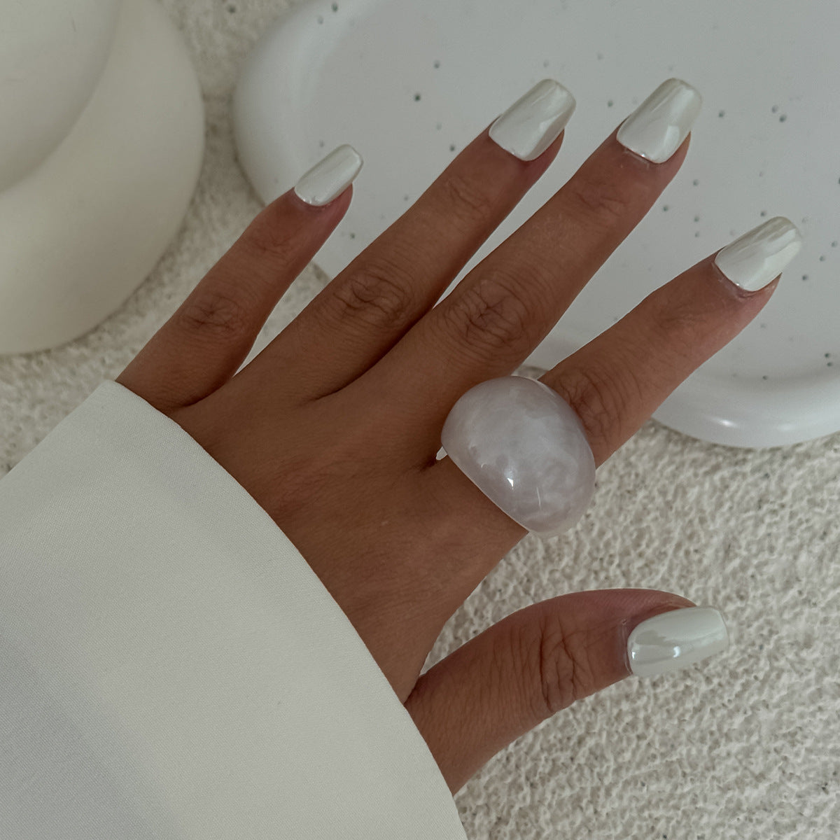 Transparent Color Resin Niche Retro Twin Rings