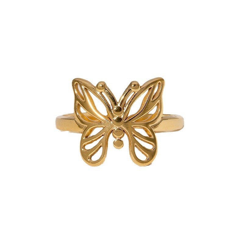 Women's Butterfly Open Sweet Niche Gold-plated Stainless Rings