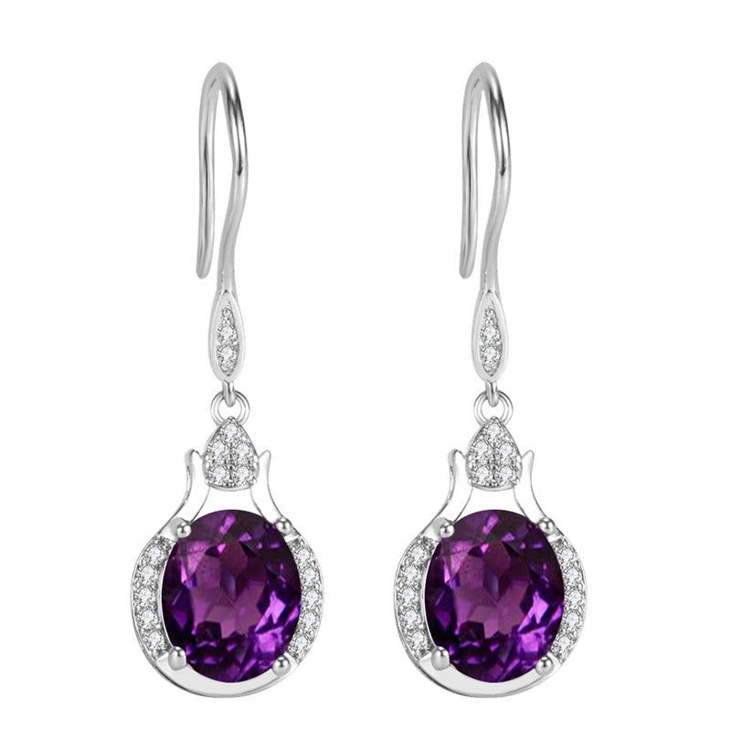 Korean Style Austrian Purple Diamond Red Crystal Stud Earrings