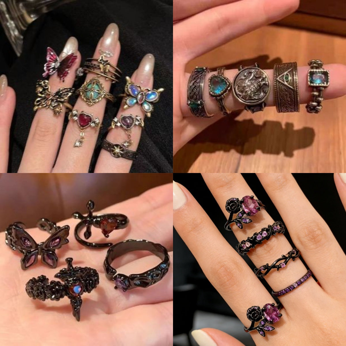 Retro Goth Gothic Butterfly Open Niche Ring