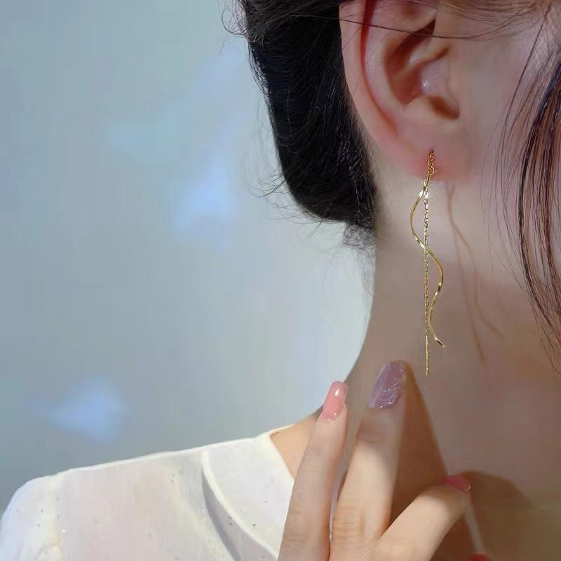 Wavy Threads Trendy Long Spiral Tassel Simple Ear Line