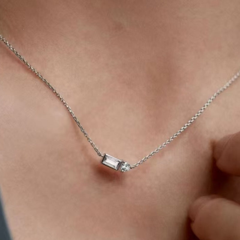 Rectangular Zircon Round Stitching Titanium Steel Gold Necklace