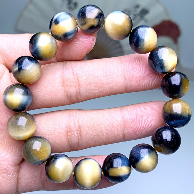 Natural Golden Blue Dream Tigereye Eye Symbiosis Wood Bracelet