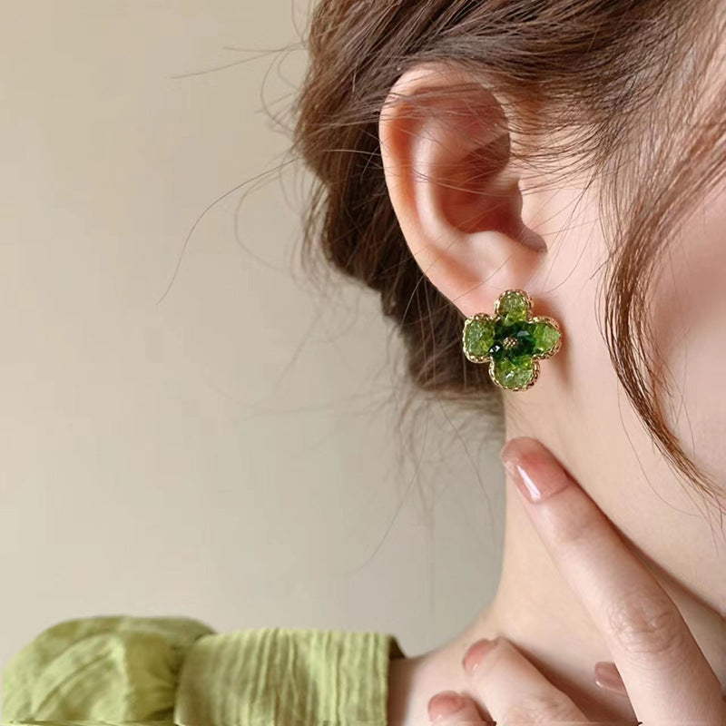 Stylish Fresh White Green Gradient Crystal Stud Earrings