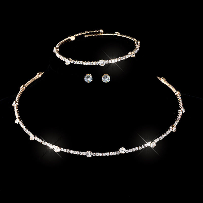 Comfortable Classy Bridal Full Diamond Clavicle Jewelry Set