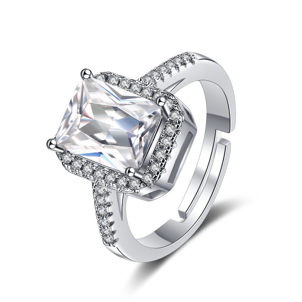 Live Broadcast Rectangular Zircon Open Mouth Rhinestone Rings