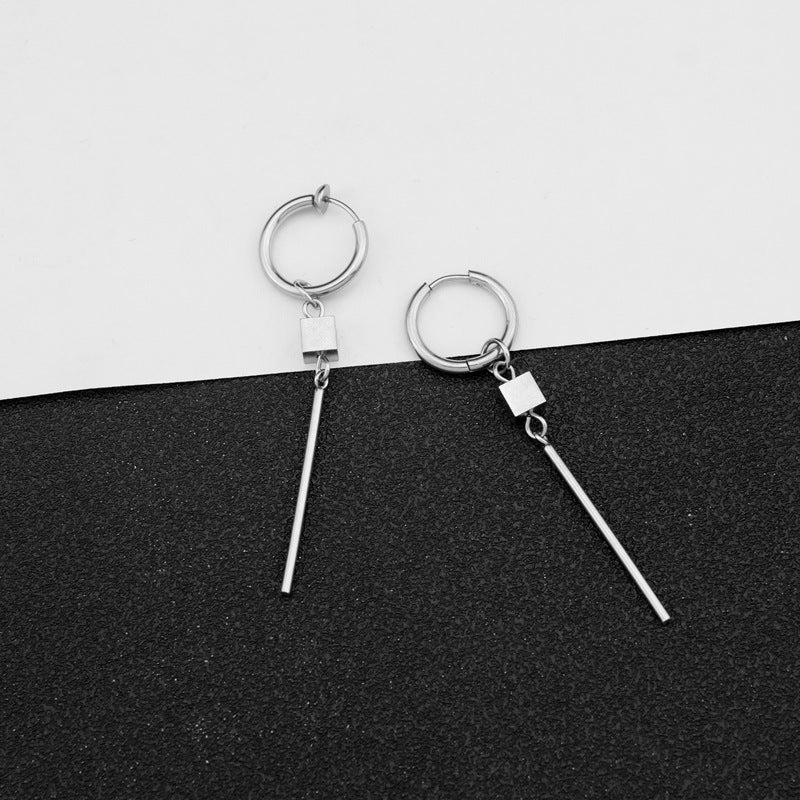 Men's Style Long Stainless Steel Square Punk Earrings