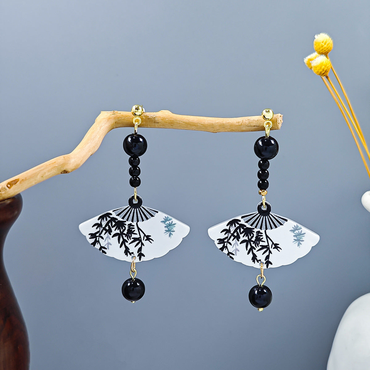 Chinese Ancient Style Beaded Long Fringe Han Earrings