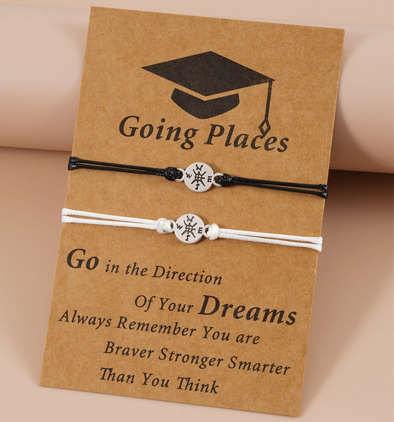 Graduation Card Creative Compass Woven Adjustable Bracelet