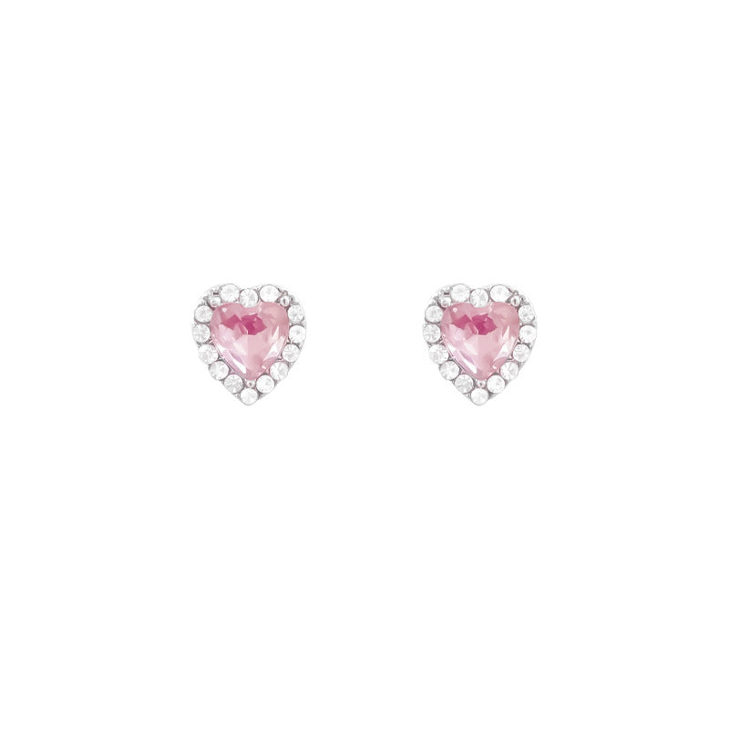 Women's Small Pink Zirconium Love Heart Delicate Earrings