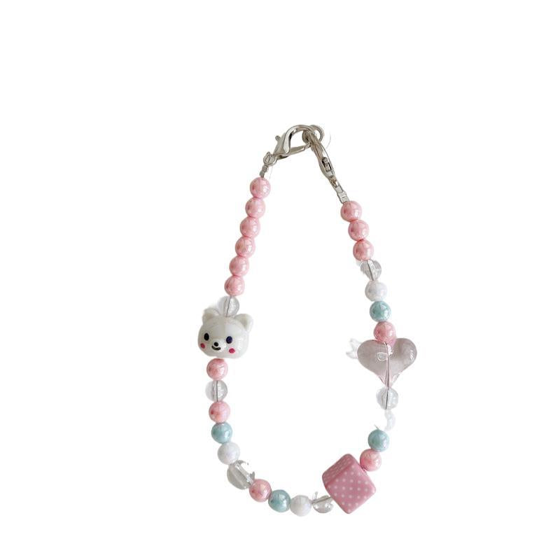 Women's Solid Beads Phone Case Handmade Lanyard Bracelet