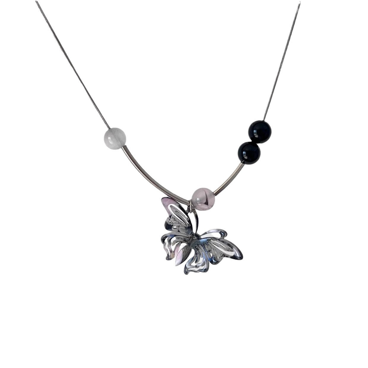 Acetate Tattoo Butterfly Sier Wave Chain Twin Necklaces