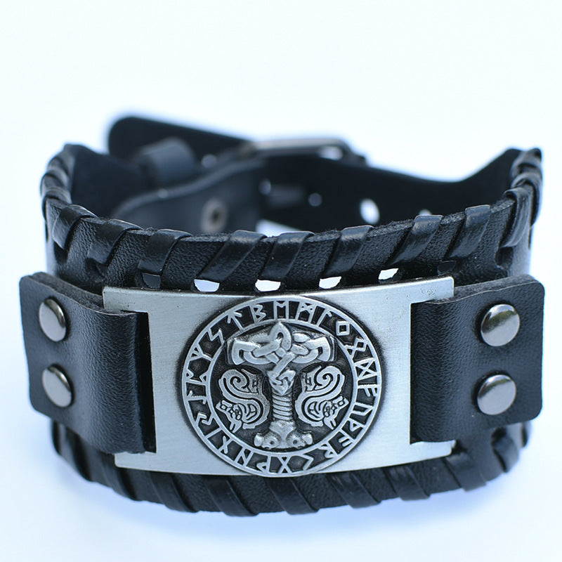 Men's Retro Viking Totem Leather Wolf Head Bear Claw Gossip Lucky Bracelet