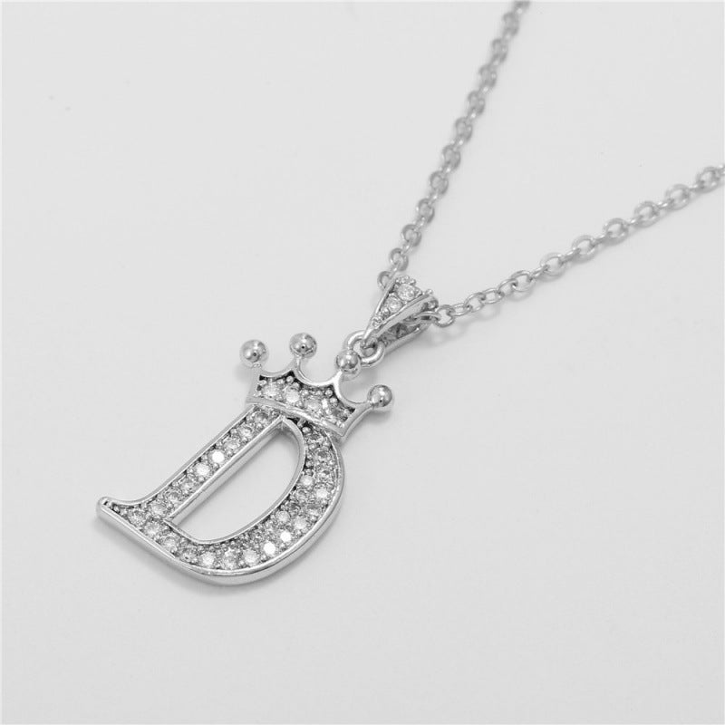 Zircon Crown English Letter Design Gold Clavicle Necklace