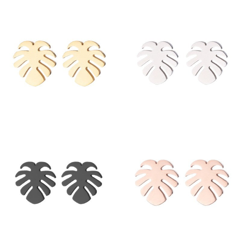 Graceful Personality Coconut Stainless Steel Leaf-shaped Small Rings