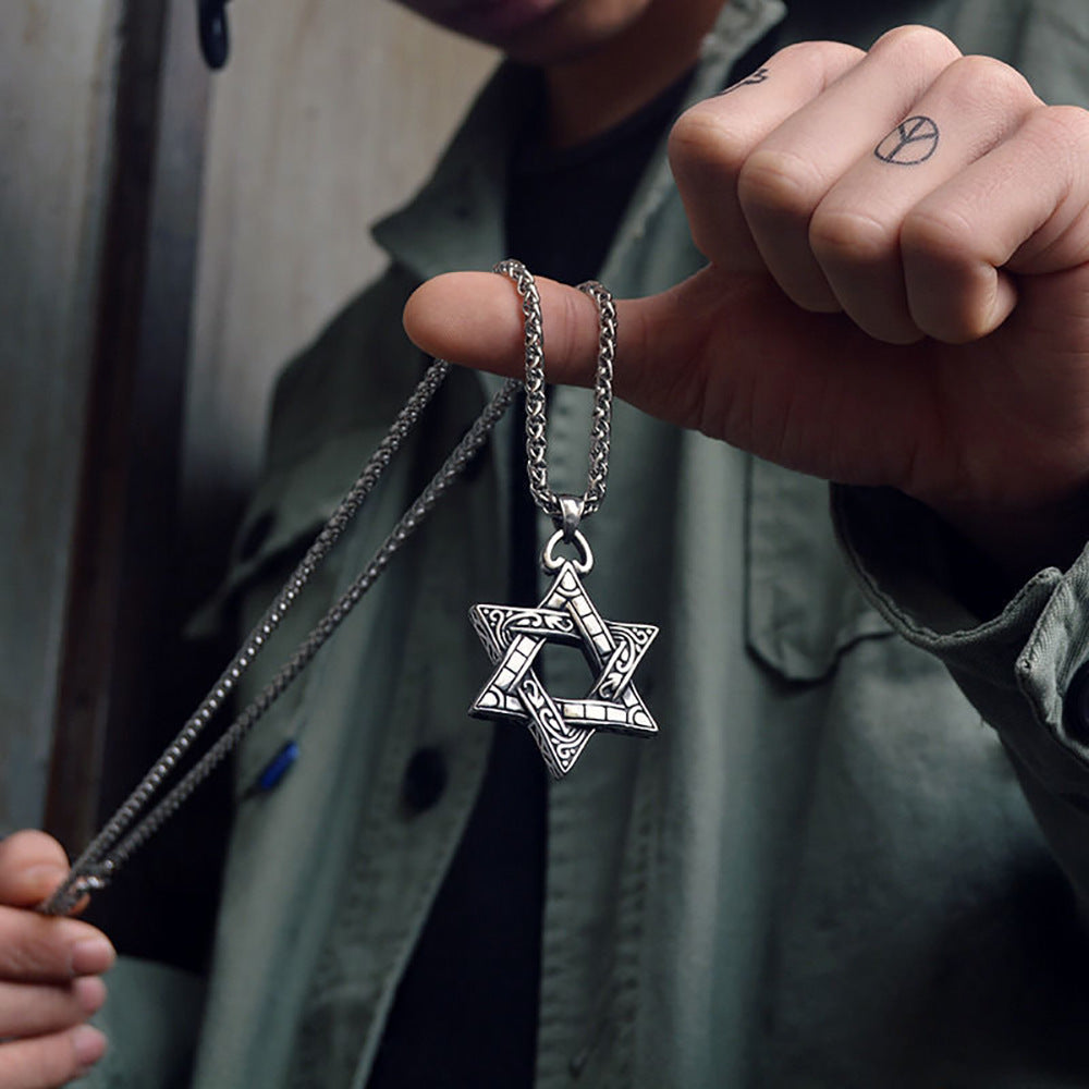 Men's Steel Six-pointed Star Vintage Stainless Hexagram Pendants