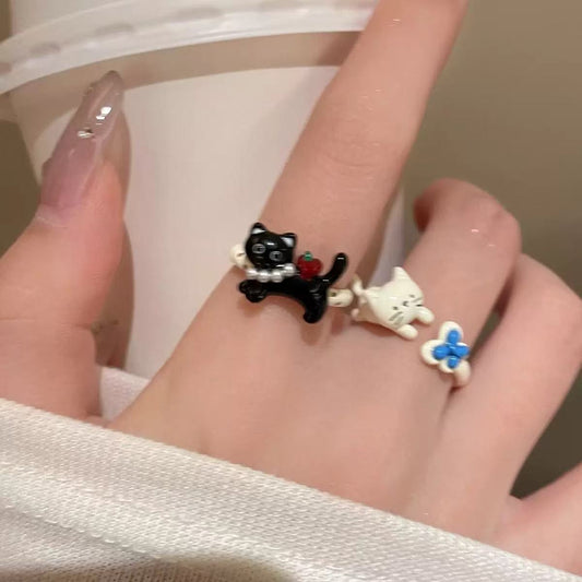 Pet Cat Open Female Fun Cartoon Animal Index Finger Unique Ring