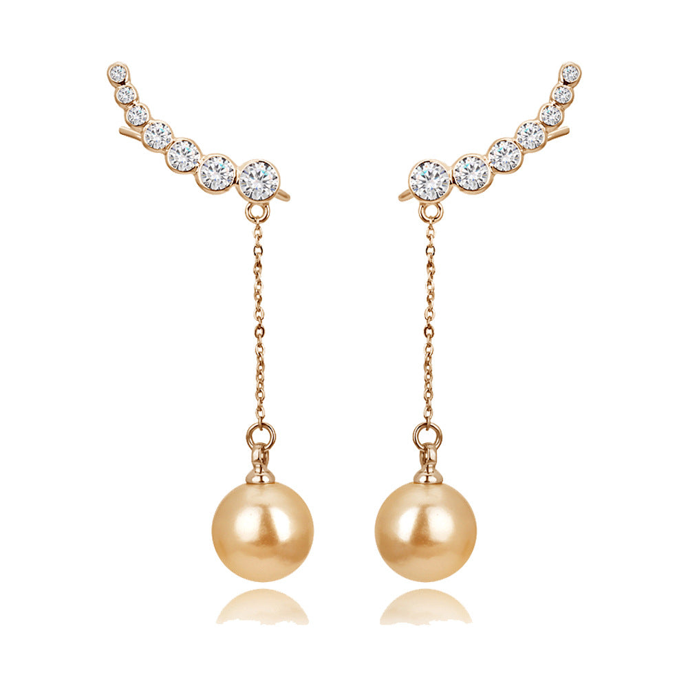 Pearl Copper Inlaid Zircon Ear Gold Rings