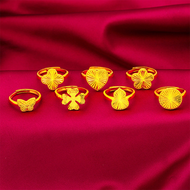 Leaf Gourd Butterfly Love Heart-shaped Alluvial Gold Open Refers Rings