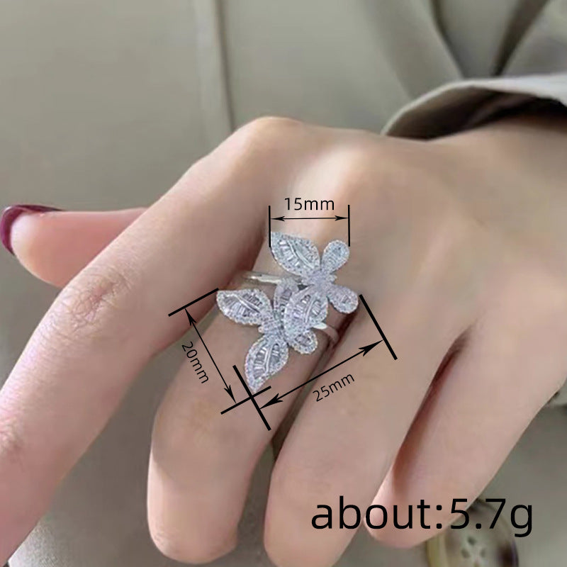 Double Butterfly Small Fresh Shiny Female Lady Elegant Gentle Rings