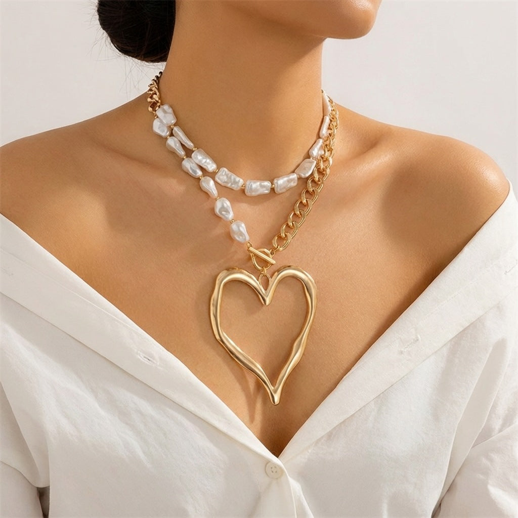 Baroque Imitation Pearl Fashion Exaggerated Lava Love Heart Necklace