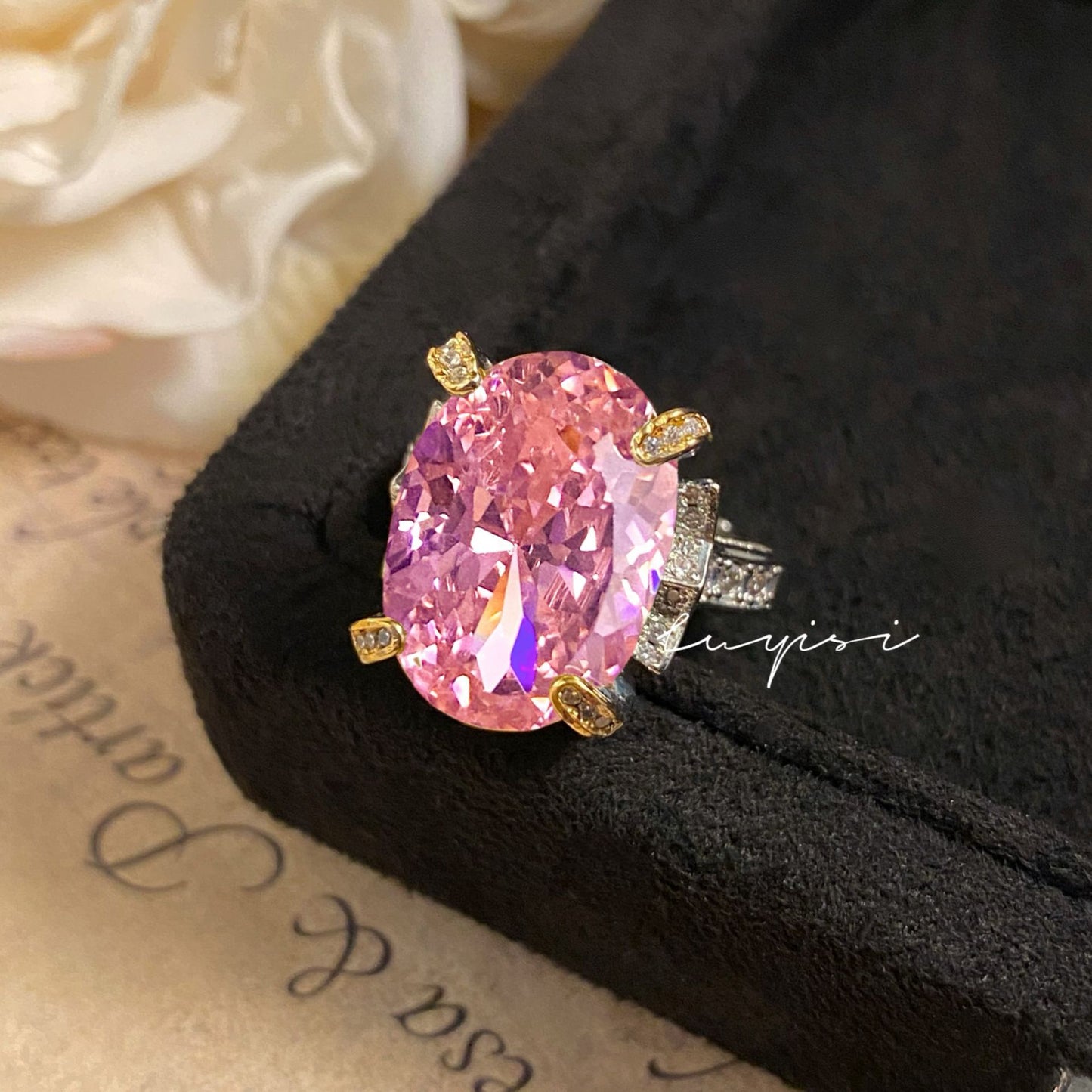 Women's Flower Cut Advanced Sense Oversized Big Pink Starry Rings