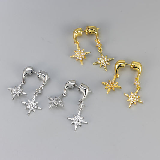 Women's French Entry Lux Eight Awn Star Flash Stud Earrings