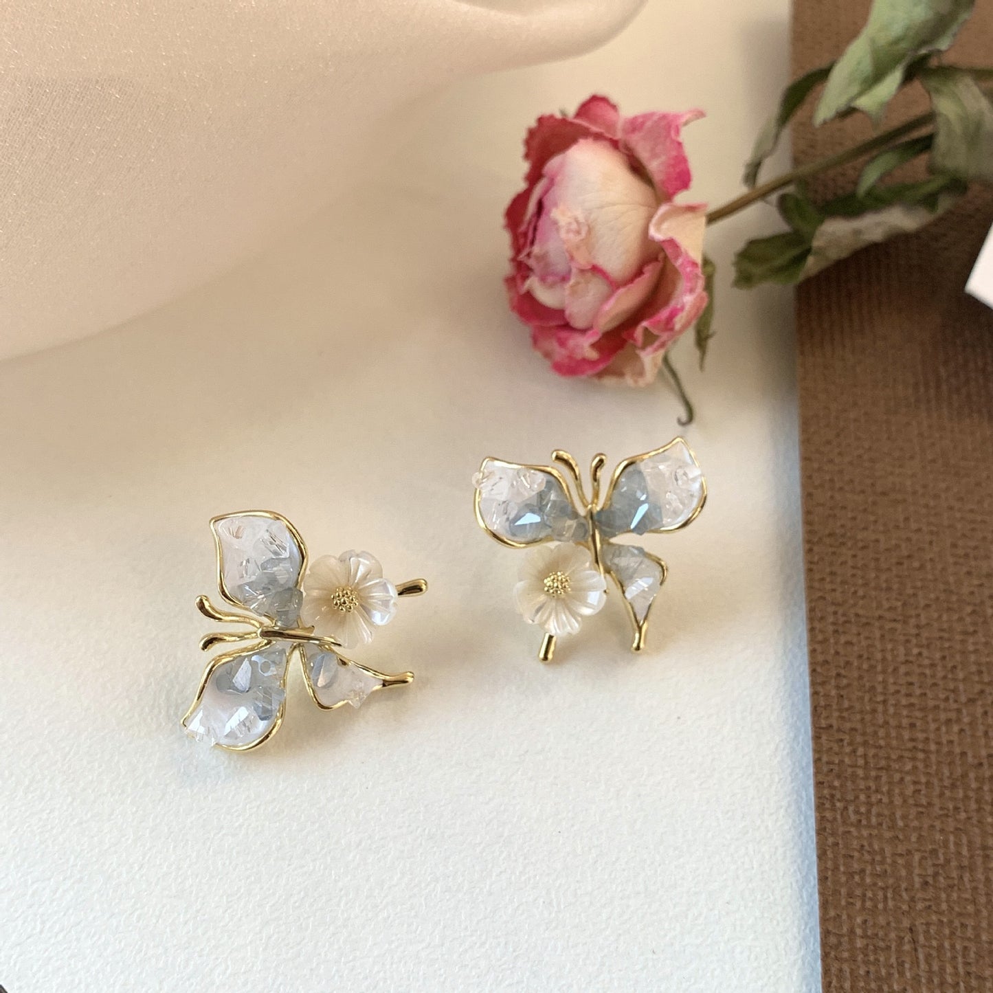 Debris Gradient Crystal Flowers Butterfly Female Special Interest Earrings