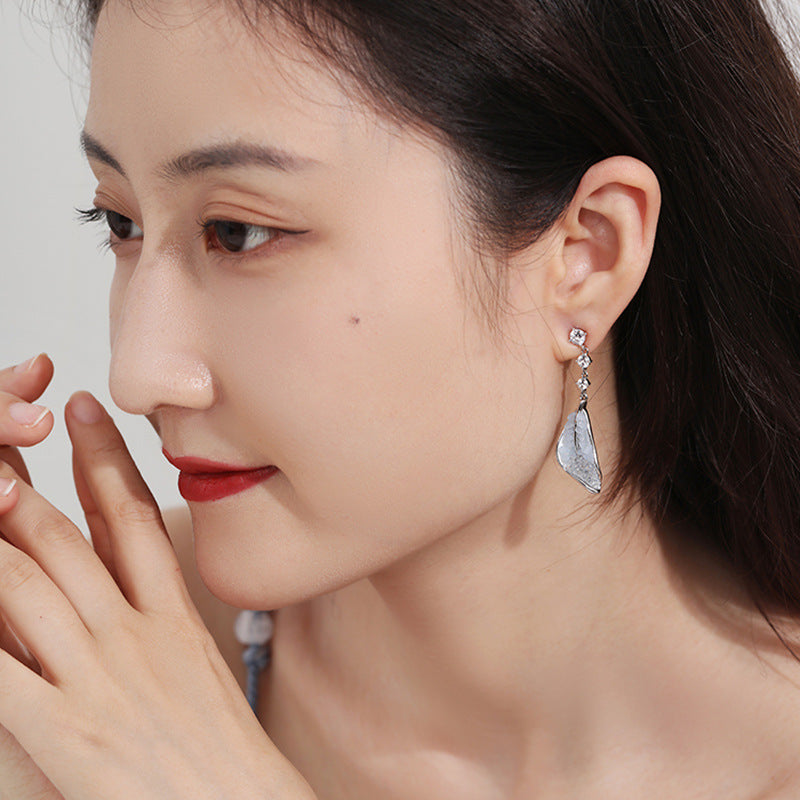 Ice Crystal Leaf-shaped Blue Graceful Light Luxury Earrings