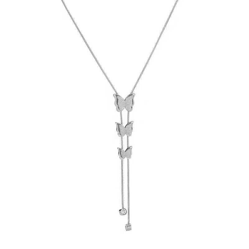 Three-dimensional Butterfly Tassel Stylish Titanium Steel Necklaces