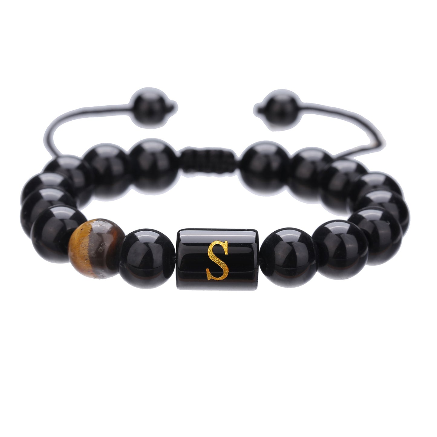 Live Streaming Black Agate Beads Male Letter Bracelets