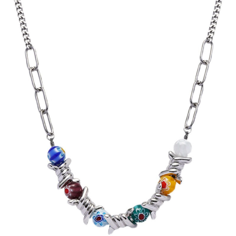 Light Luxury Minority Design Colorful Glass Beads Thorns Style Hip Necklaces