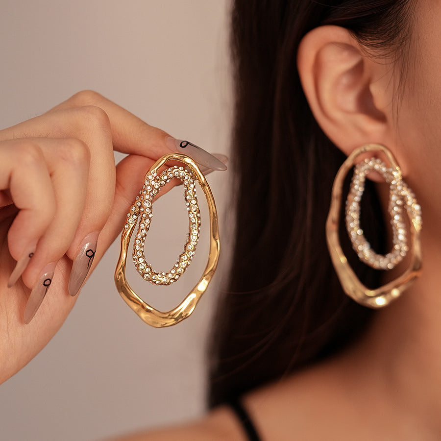 Sier Oval Geometric Ear Niche Irregular Stud Earrings