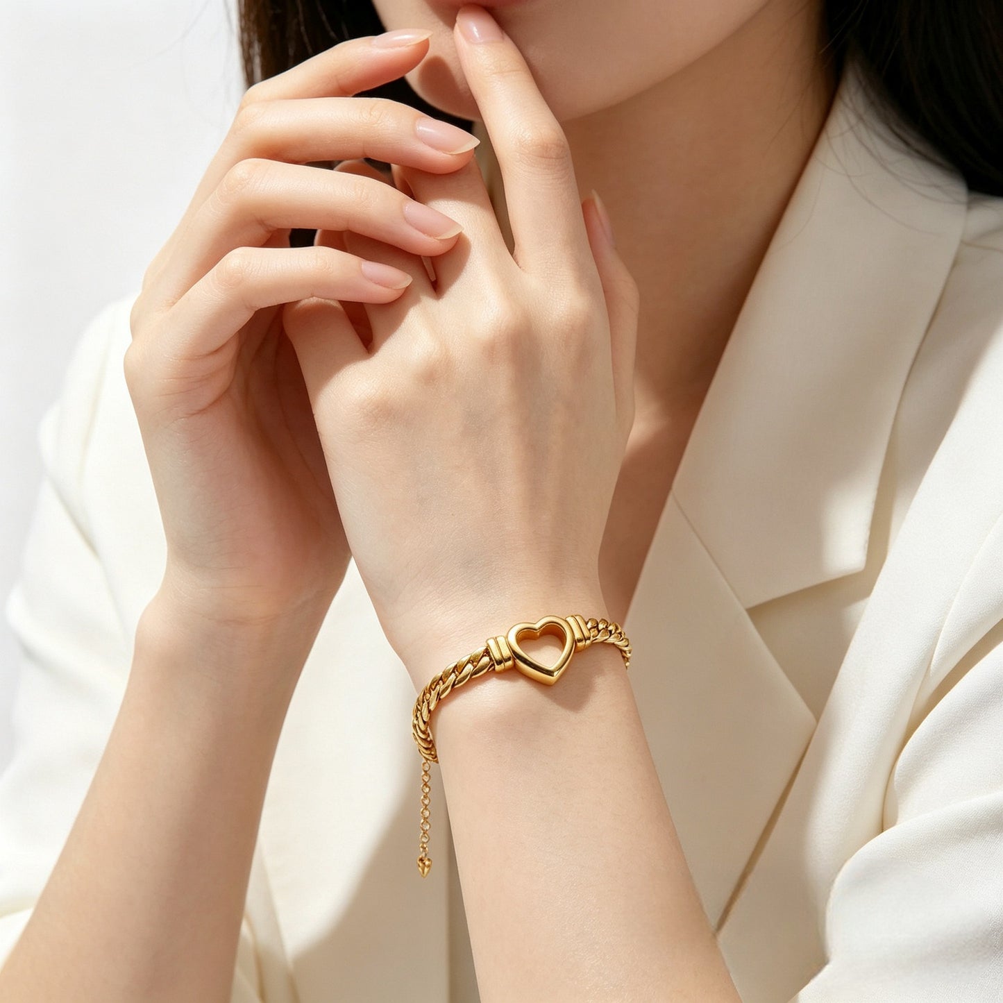 Love Cuban Link Chain Hollowed Heart Shape Bracelets