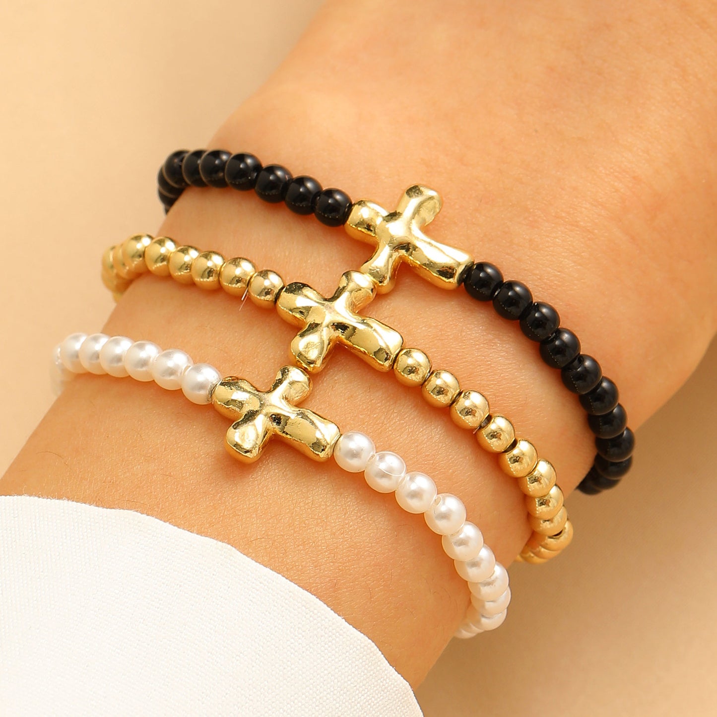 Women's Cool Couple Beach Style Handmade Beaded Stretch Wafer Bracelet