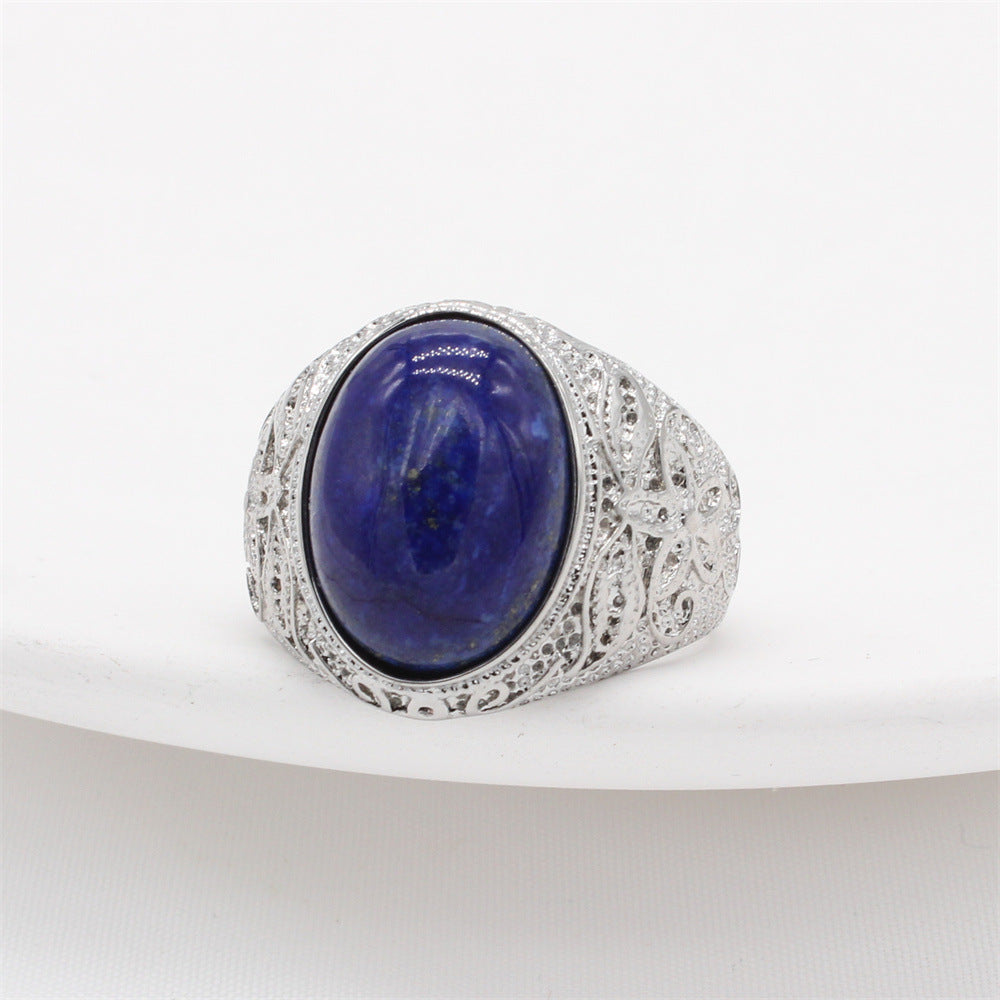 Personality Vintage Engraving Gem Titanium Steel Rings