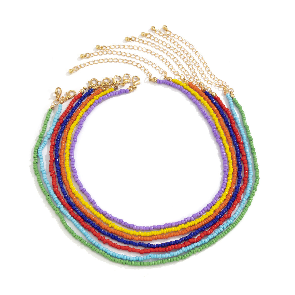 Rainbow Color Woven Bead Pastoral Temperament Twin Round Necklace
