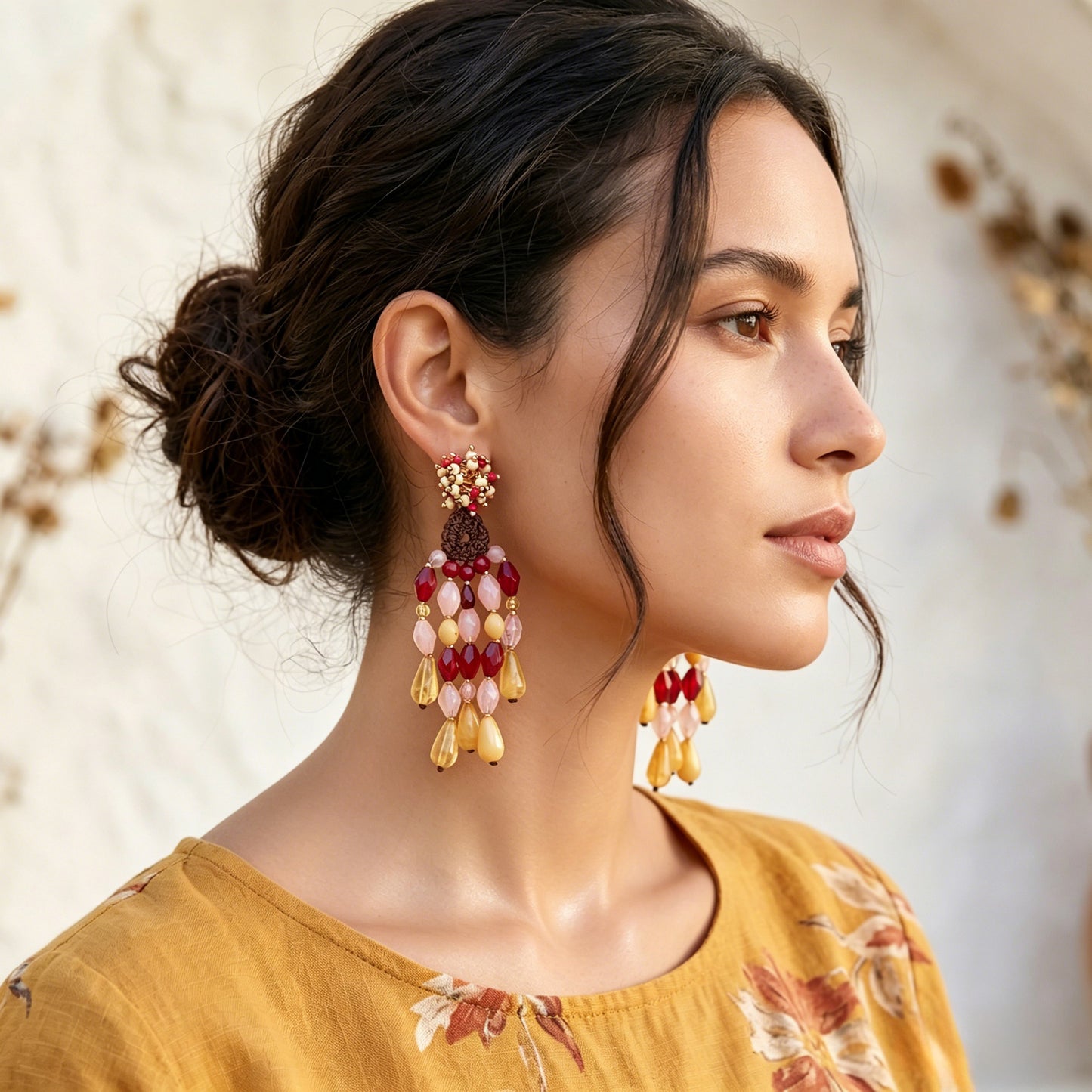 Women's Hand-woven Long String Colorful Jelly Bead Earrings