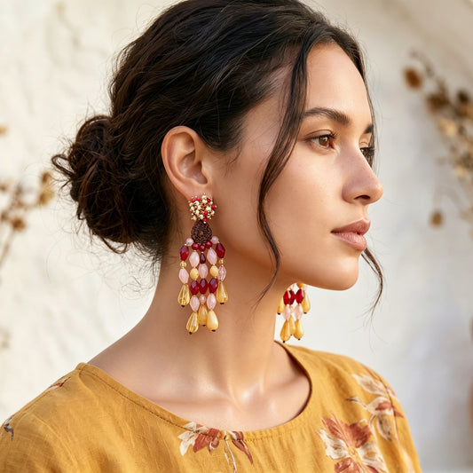 Women's Hand-woven Long String Colorful Jelly Bead Earrings