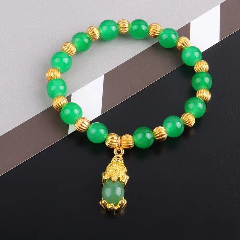 Green Jasper Ethnic Wind Sand Golden Imitation Emerald Live Broadcast Bracelet