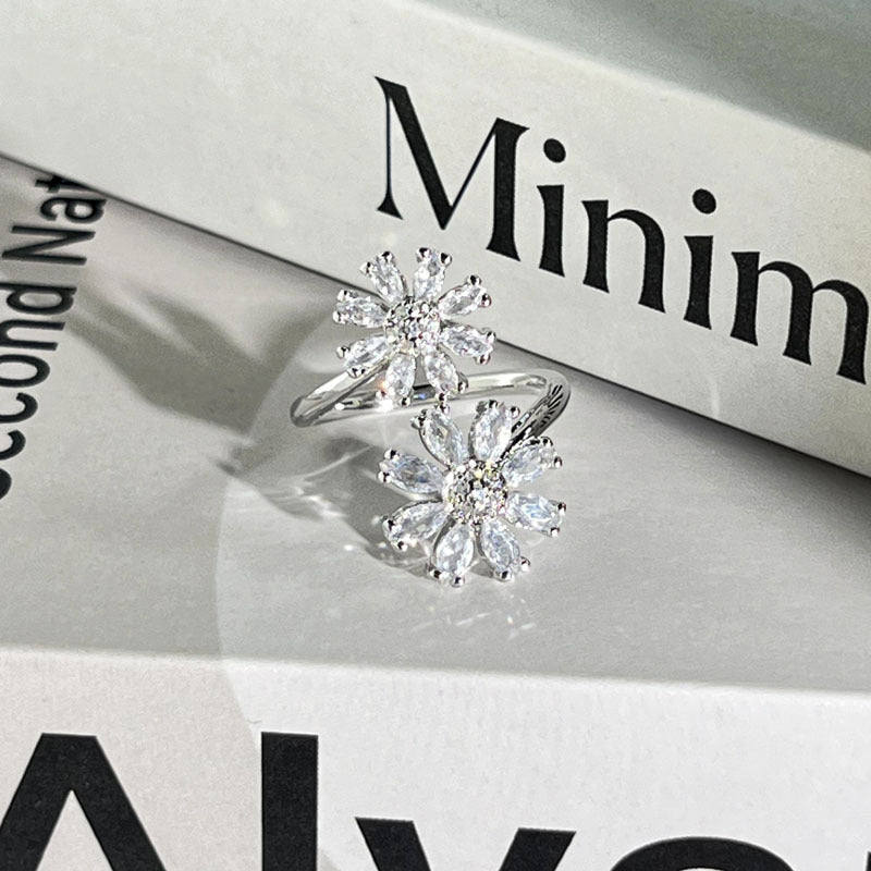 Diamond Flower Language Light Luxury Mix Match Personality Bow Tie Ring