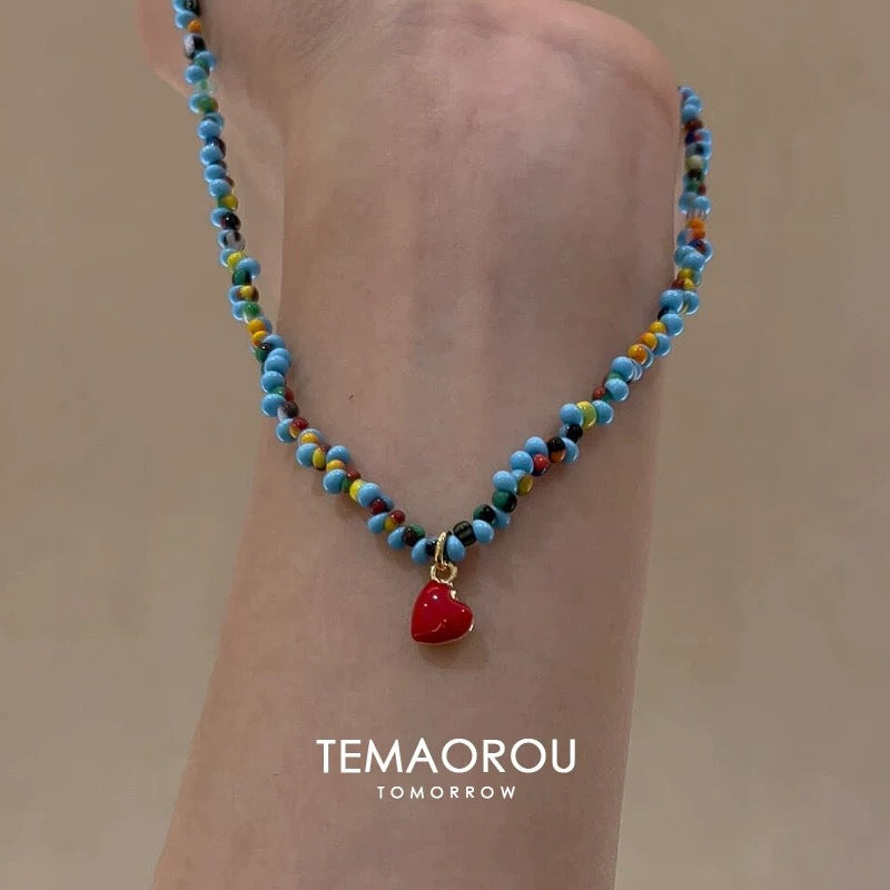 Glaze Beaded Female Cute Apple Czech Beads Necklaces