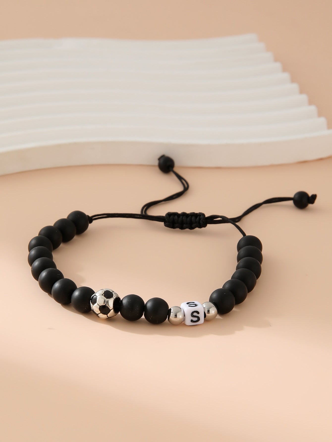 Women's & Men's Black Frosted Football Letters Adjustable For Bracelet