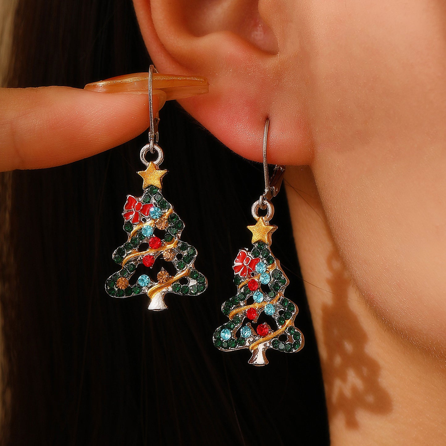 Women's Light Luxury Christmas Star Diamond Stitching Tree Earrings