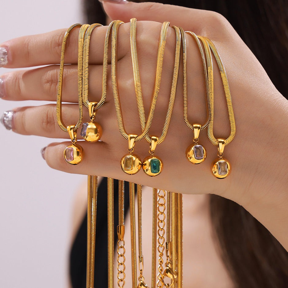 Zircon Titanium Steel Gold Plated Geometric Necklace