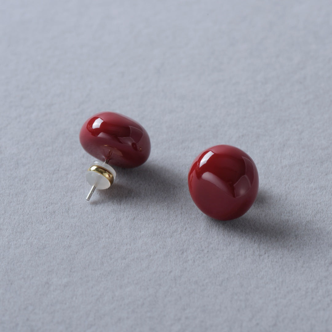 Design Advanced Metal Beanie Shape Drip Glazed Sier Earrings