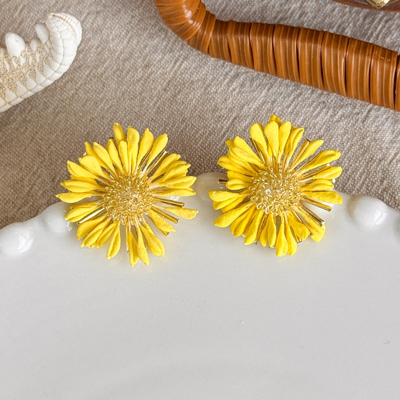 Vacation Style Yellow Series French Retro Graphy Earrings