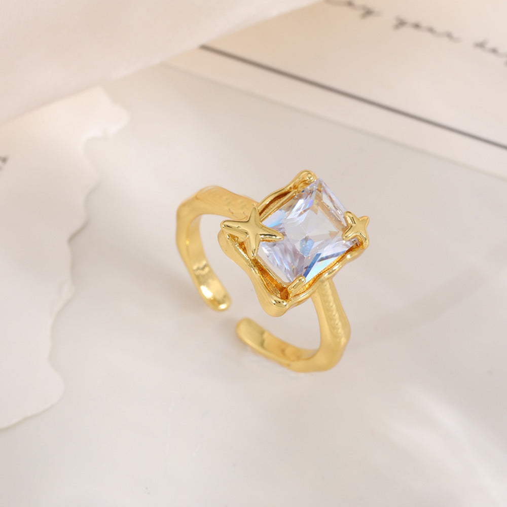Women's Open-end Zircon Fashionable Classy Simple Cold Feeling Goddess Rings