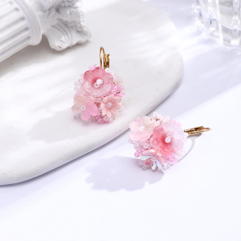 Women's Flower Seaside Vacation Style Color Embroidered Stainless Steel French Ear Bracelet
